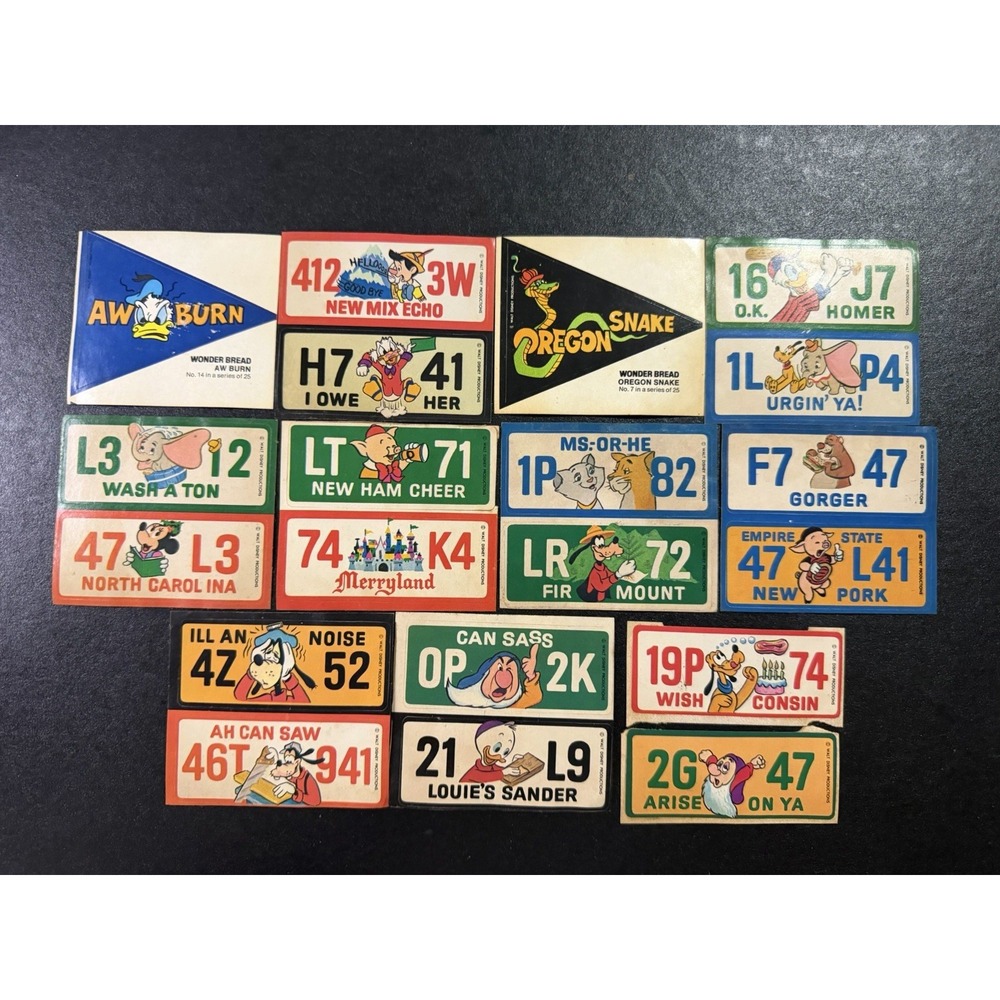 Vintage 1970s Wonder Bread Disney License Plate Stickers Lot Collector As-Is